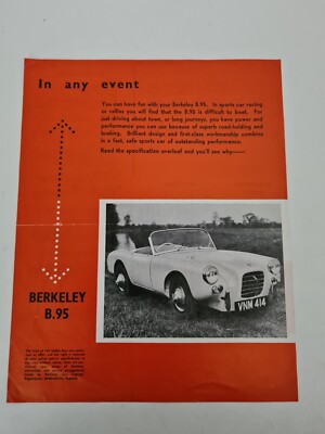 BERKELEY B.95 UK Markt Einzelblatt Verkaufsbroschüre Auto-Prospekt England(AU53)