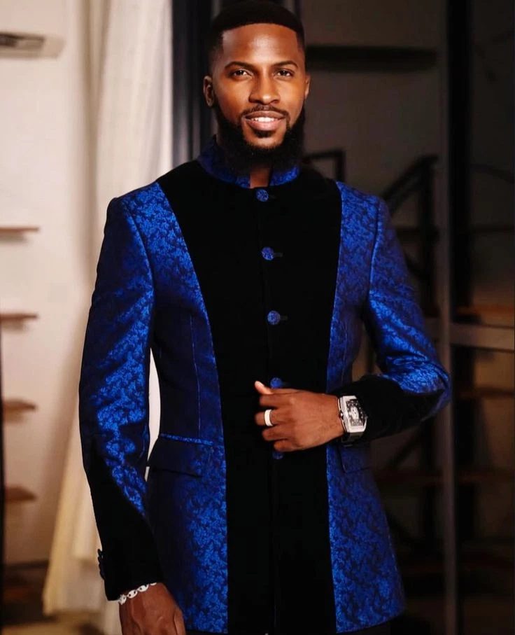 Traje azul real para hombre estampado fiesta chaqueta abrigo fiesta noche 2 piezas alojamiento Foto 2 de 4