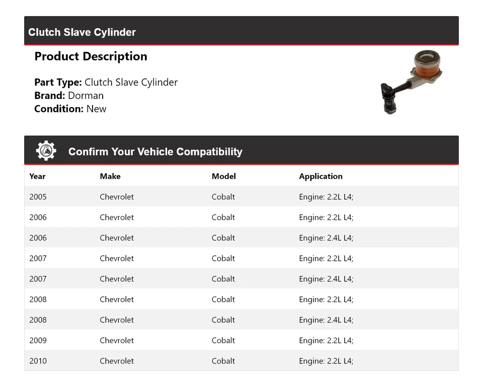 Cilindro esclavo embrague Chevrolet Cobalt Dorman 2005-2010 2006 2007 2008 2009 Foto 2 de 4