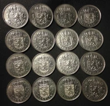 Vintage Netherlands Coin Lot - 16 GULDENS - Pure Nickel - FREE SHIPPING 