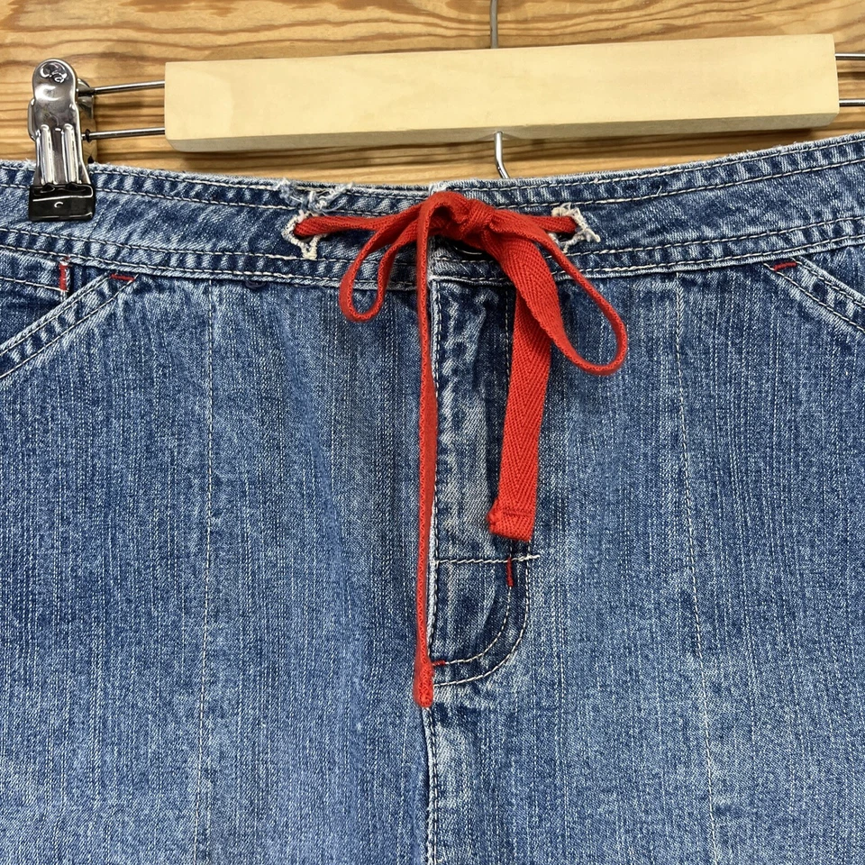 复古 Carolina Blues 牛仔短裤女式 16W 90 年代风格红色抽绳棉 B110 — 第 2/4 张图片
