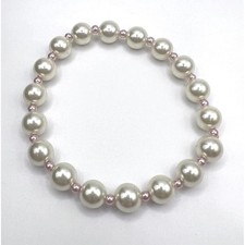 Girls 6" Childrens Pearl Beaded Stretch Bracelet Pink Accent Beads