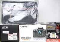 Canon EOS 2000D 24.1MP Digital SLR Camera EF-S 18-55mm IS II Lens, Bag and Flash
