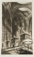 R. ESCHER (*1936), Später Besuch in der Bibliothèque National Paris,  1996, Rad.