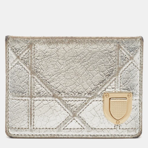 Porte carte diorama diorama cuir verni craquelé argenté Dior