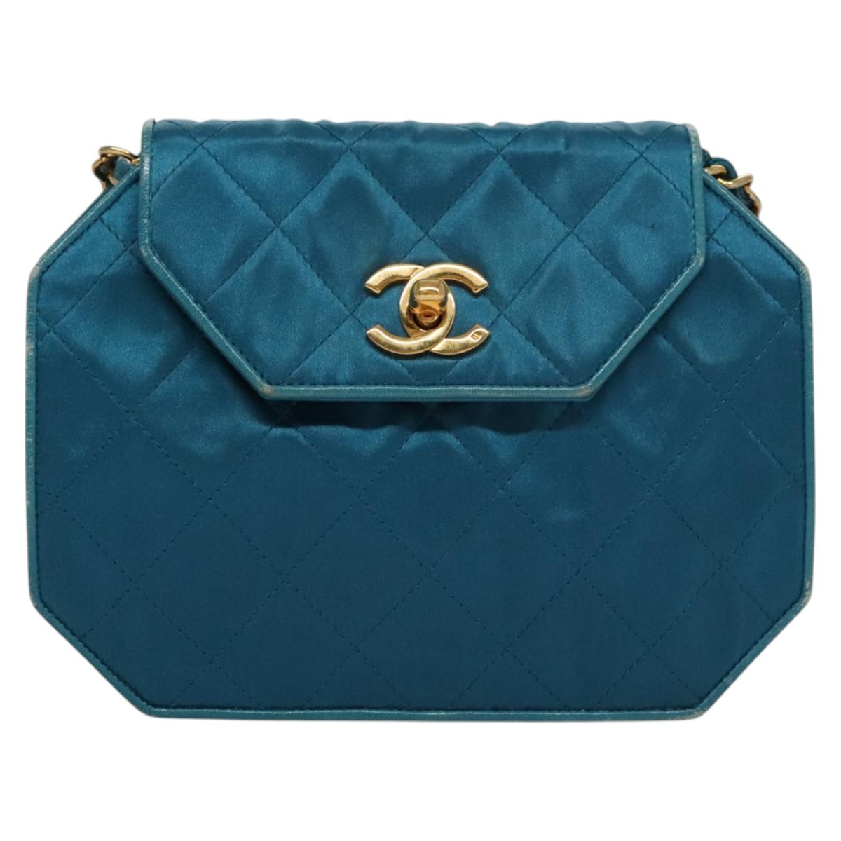 Chanel Authentic CC Blue Silk Shoulder Bag
