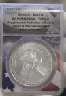 2021 S US Silver Eagle Supplemental Production ANACS MS70 1st Strike Slab Crack
