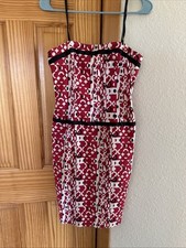Vintage Y2K Noviello Bloom Dress Sz 6 Red White Black Abstract Print Thin Straps