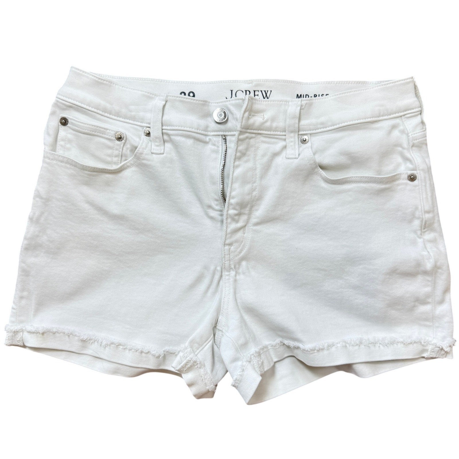 J.Crew Womens White Mid-Rise Denim Shorts Raw Hem Size 29 Cotton Blend