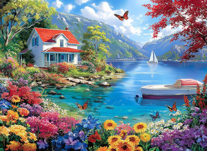 500 Piece Puzzle for Adults – Lake House Landscape Jigsaw Puzzle for Adults &...