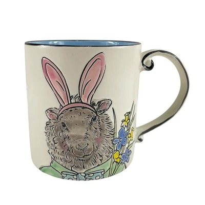 ELI + ANA Spring Easter Mug Dapper Sheep w/Bunny Ears Large 21 Oz. NWT