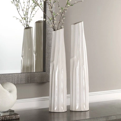 Uttermost Kenley 25"H Crackled White Ceramic Vases Set of 2 - Picture 4 of 4