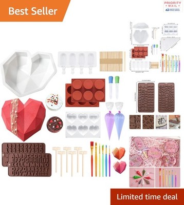 Silicone Heart Mold Set for Chocolate and Cakes 23 Pcs 3D Shapes White