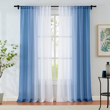 Blue Ombre Sheer Curtains 90 Inch Long for Living Room Bedroom Decor, Gradient C