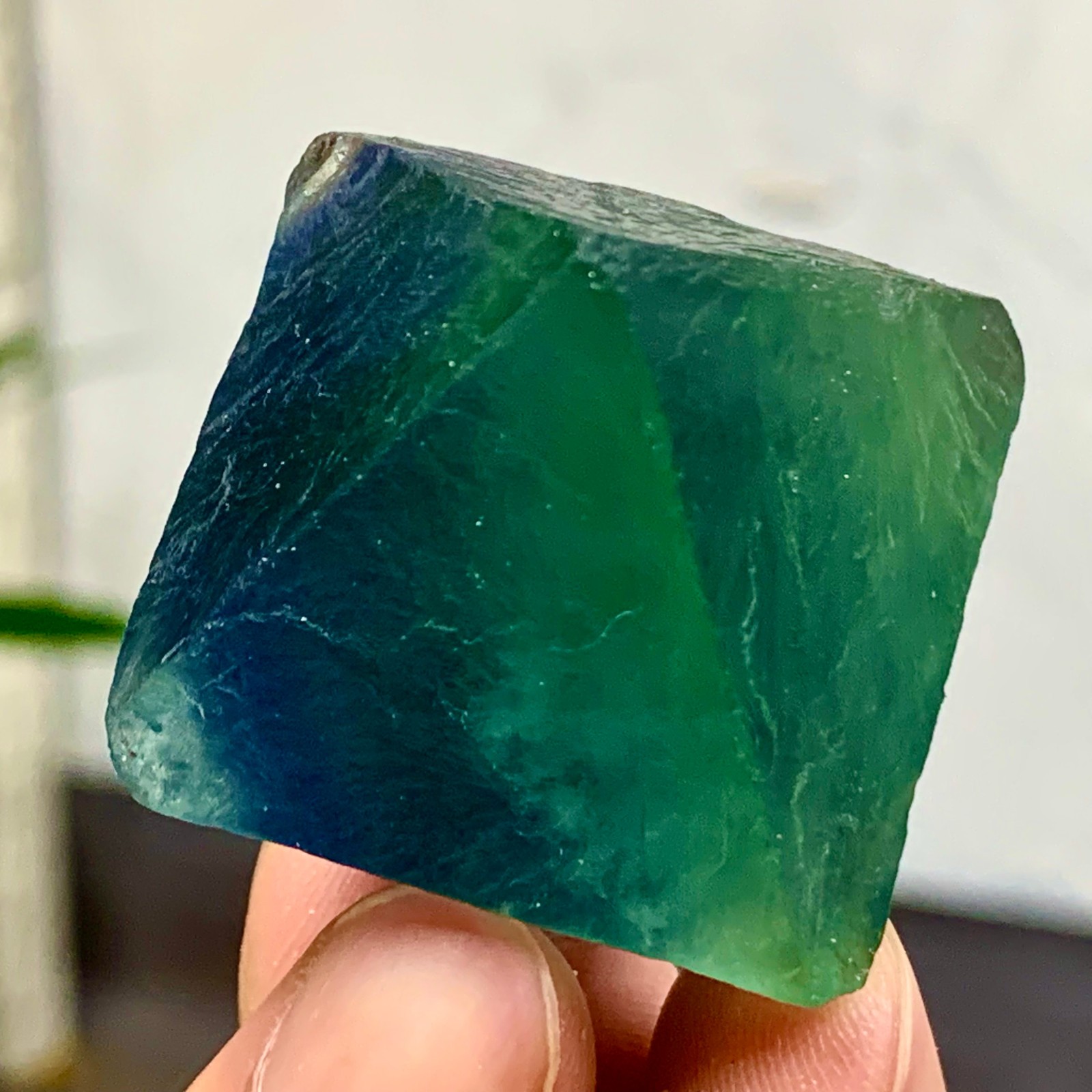 Natural 62G Blue Green Fluorite Octahedron Crystal for Healing & Energy