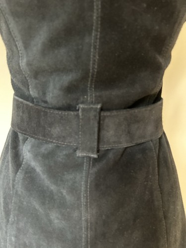 Black Suede Leather Vintage Zip Up Belted Waistcoat Size Small - Picture 8 of 16