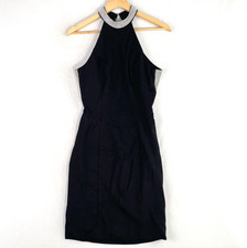 Meshki Stephanie Diamante Back Mini Dress Size M Black Halter Neck Cocktail New