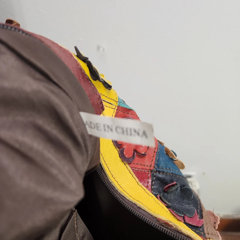 Genuine Leather Colorful Floral Patchwork Handbag Women's Tote Shoulder Bag - Image 4 of 4