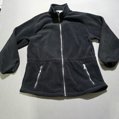 Eddie Bauer Black Polartec Fleece Zip Up Jacket Women's Medium Drawstring Waist