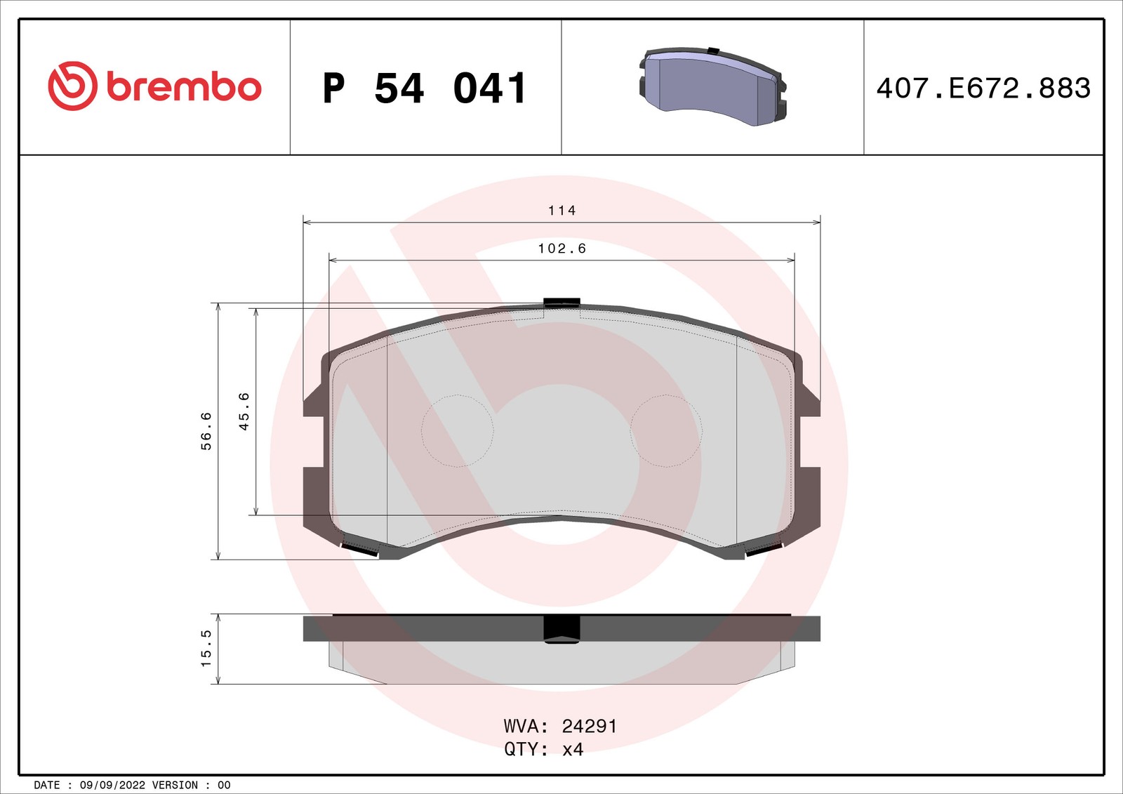 BREMBO P 54 041 Bremsbeläge Vorne für Mitsubishi Lancer Colt Plus - Bild 3