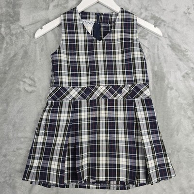 Dennis Uniforms Girls Size G3 Dress Blue Green White Plaid V-Neck Pleated