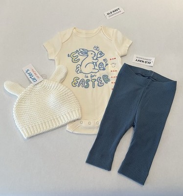 Old Navy Baby Girl Easter Outfit 0-3 Months Pants Bodysuit Hat 3 PC Bunny Set