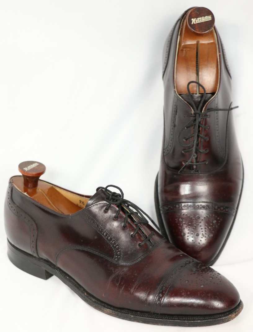 Johnston & Murphy Profiles Made in USA Burgundy Leather Cap Toe Shoes Mens 9.5 D