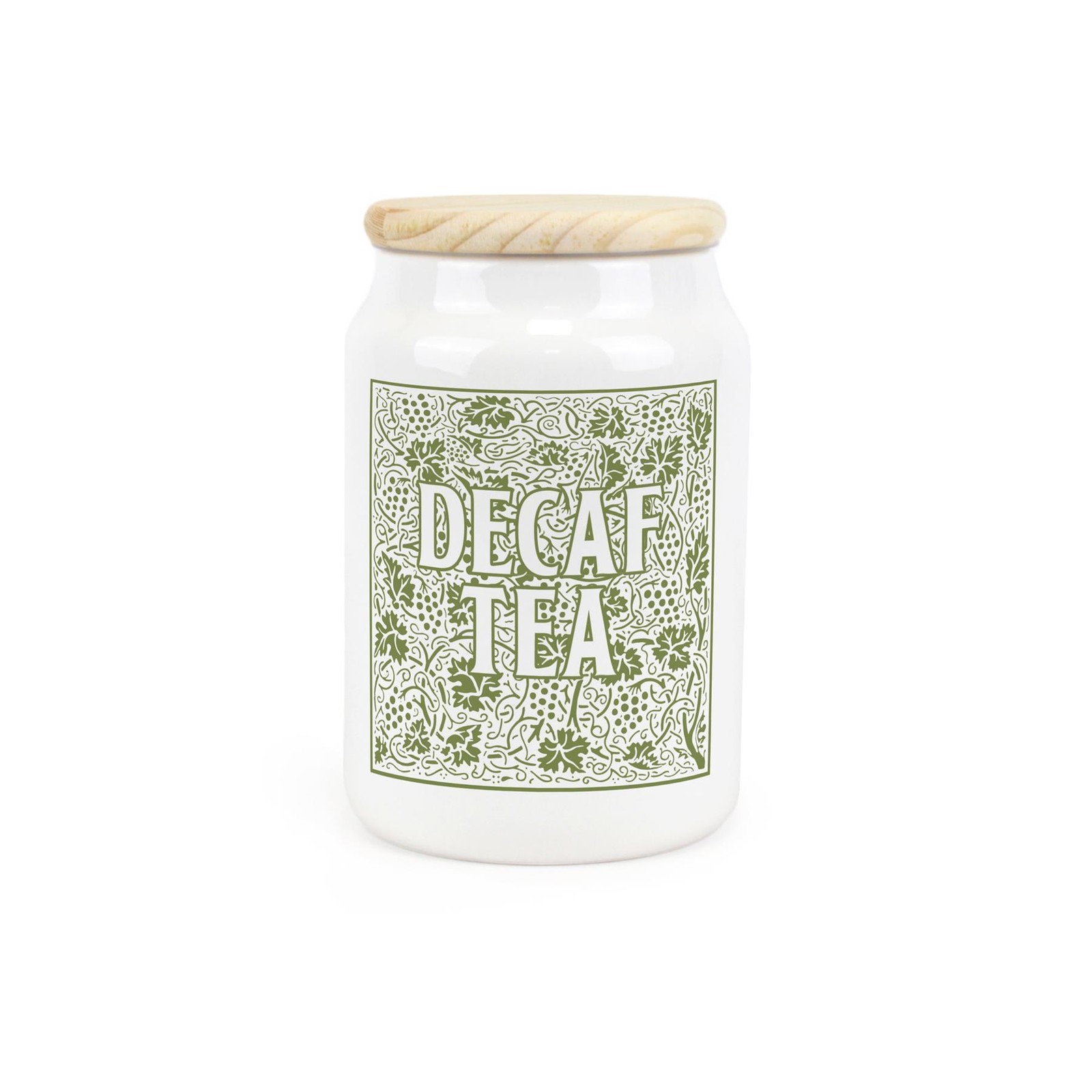Green Oak Leaves & Berries Decaf Tea Canister - Ceramic Kitchen Storage Gift