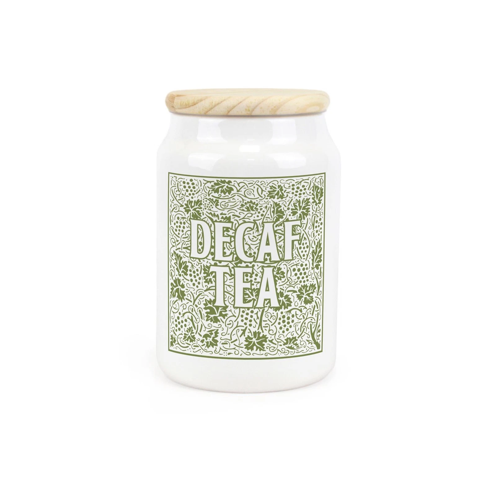 Green Oak Leaves & Berries Decaf Tea Canister - Ceramic Kitchen Storage Gift