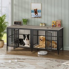 80" Dog Crate End Table Indoor Pet Kennel Multipurpose Dog House Furniture Grey