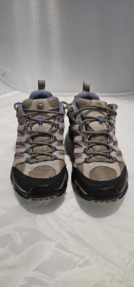 Sapatos de caminhada femininos Merrell Moab ventilador 8 J57758 cinza bronzeado roxo Vibram - Imagem 2 de 4
