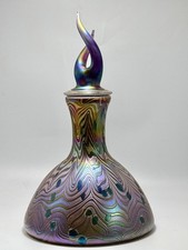 Igor Muller  Studio Art Glass Art Nouveau Iridescent Decanter Flame Stopper 17"