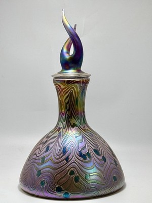 Igor Muller  Studio Art Glass Art Nouveau Iridescent Decanter Flame Stopper 17''