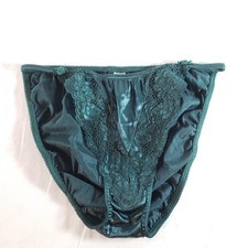 Victoria's Secret Second Skin Satin String Bikini Large Green Lace NWT