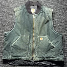 Carhartt Duck Vest Quilt Lined XL Faded Green Black Workwear Vtg USA