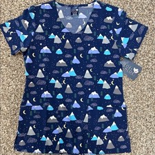 Zoe  Cole Scrub Top Mountain Moons Stars - Navy XS NWT