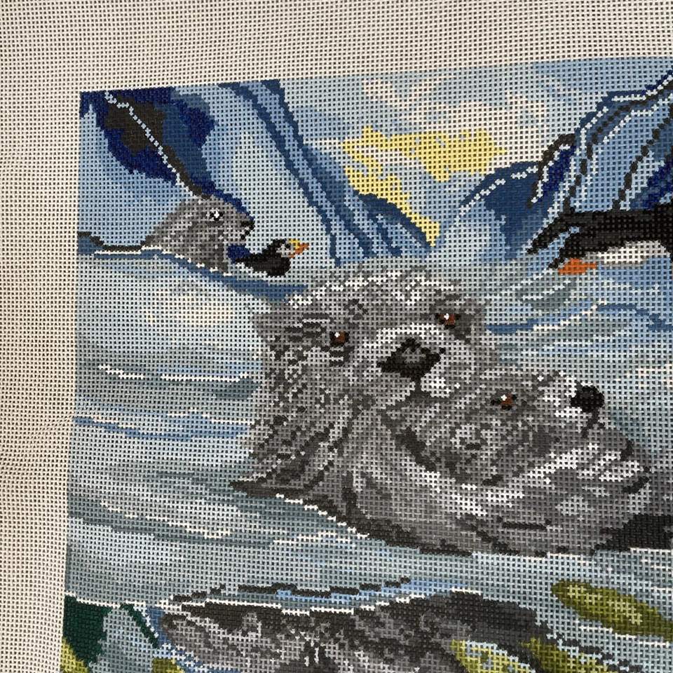 VTG Wiehler Gobelin Hand Painted Needlepoint Canvas Sea Otters Large Rare - Image 2 of 4