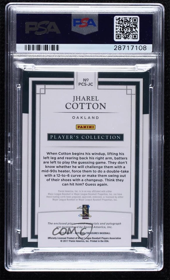 2017 Panini National Treasures /99 Jharel Cotton #PCS-JC PSA 8 Rookie Auto RC - Image 2 of 2