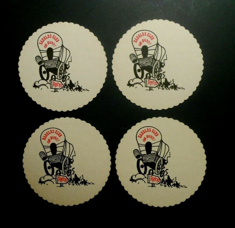 (4) OBSOLETE CASINO BEER COASTERS HAROLDS CLUB RENO, NEVADA  unused  1 sided