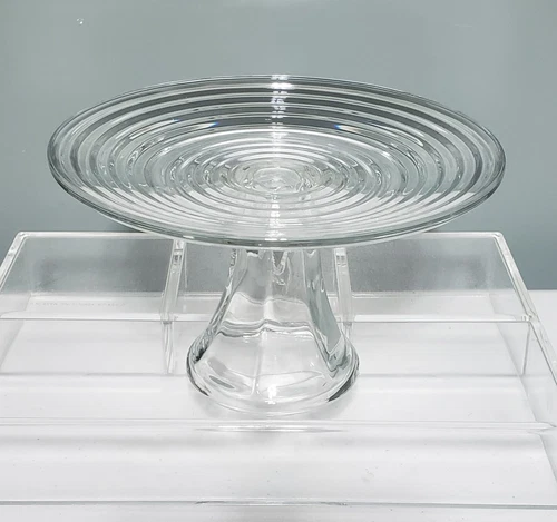 Vintage Anchor Hocking Park Avenue Ribbed Glass Cake Stand 8" wide Manhattan