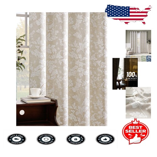 Durable 100% Blackout Window Curtains - Elegant Beige 2-Panel Drapes 84 Inches