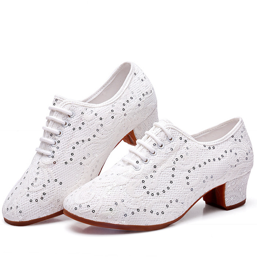 Femme Bal Chaussures de Danse Dentelle Paillettes Latin Valse Tango Souple - Imagen 1 de 13