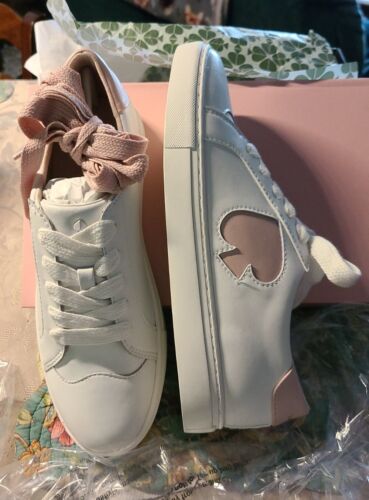 NEW KATE SPADE NEW "FEZ" WHITE LEATHER SNEAKERS SHOES /PINK SPADE SIZE |