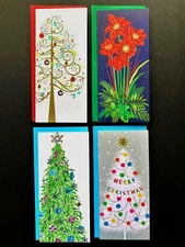 Papyrus Christmas Cards SET OF 4 Assorted Decorated Tree Amaryllis Glitter Lot