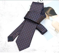 New Classic Polka Dot Brown Blue JACQUARD WOVEN 100% Silk Men's Necktie Tie