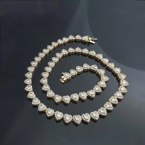 12 Ct Heart Cut Simulated Diamond Lovely Tennis Necklace 14k Yellow Gold Plated