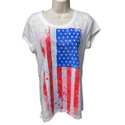 Rocker Girl White Patriotic T Shirt Flag Motif Lightweight Burnout u Junior XXL