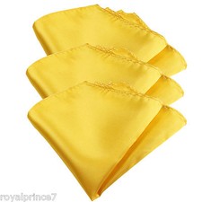 3xYellow GOLD Micro Fiber Solid Handkerchief Only Pocket Square Hanky Wedding