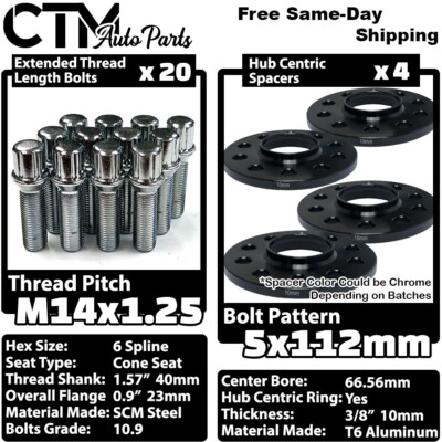 4x 10mm Thick 5x112mm Hubcentric Wheel Spacer Chrome Spline Bolt Fit Latest BMW
