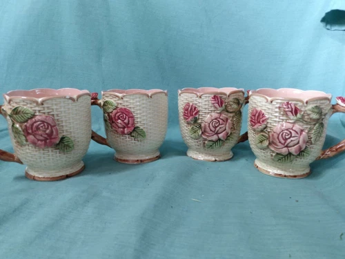 Vintage Set of 4 Takahashi San Francisco Country Rose Coffee Mug Cup hand paint